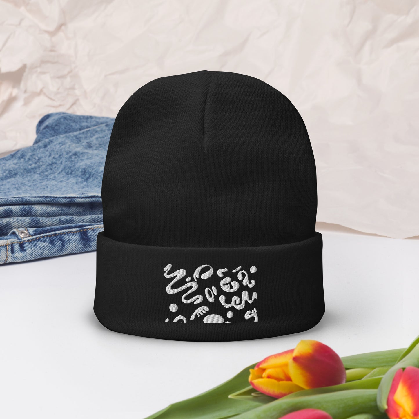 ADORN'D KNIT EMBROIDERED BEANIE - OG Print