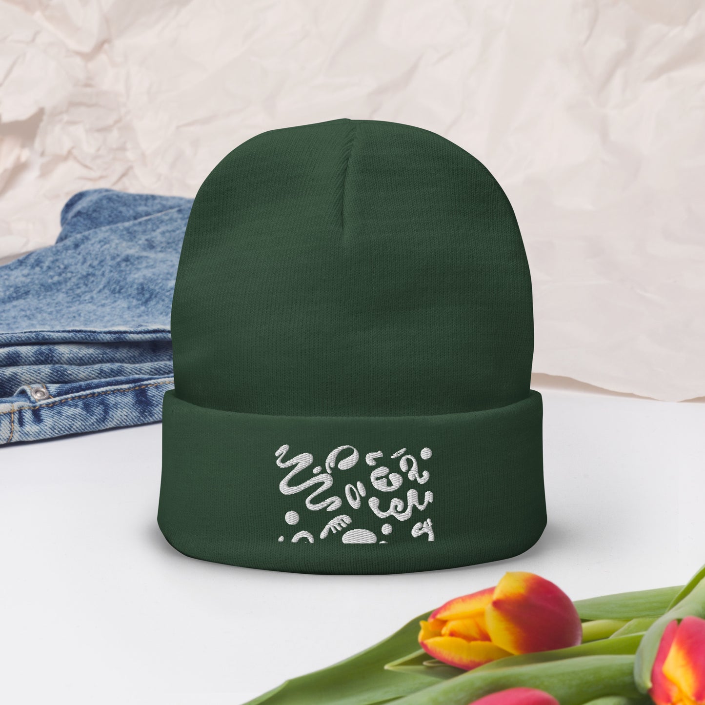 ADORN'D KNIT EMBROIDERED BEANIE - OG Print