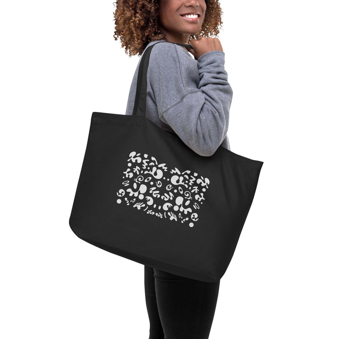 BRIGHT FUTURE LARGE PRINTED ECO TOTE BAG - Smoke Black