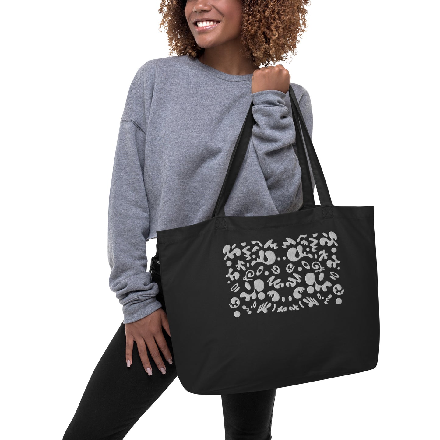 BRIGHT FUTURE LARGE EMBROIDERED ECO TOTE BAG - Smoke Black