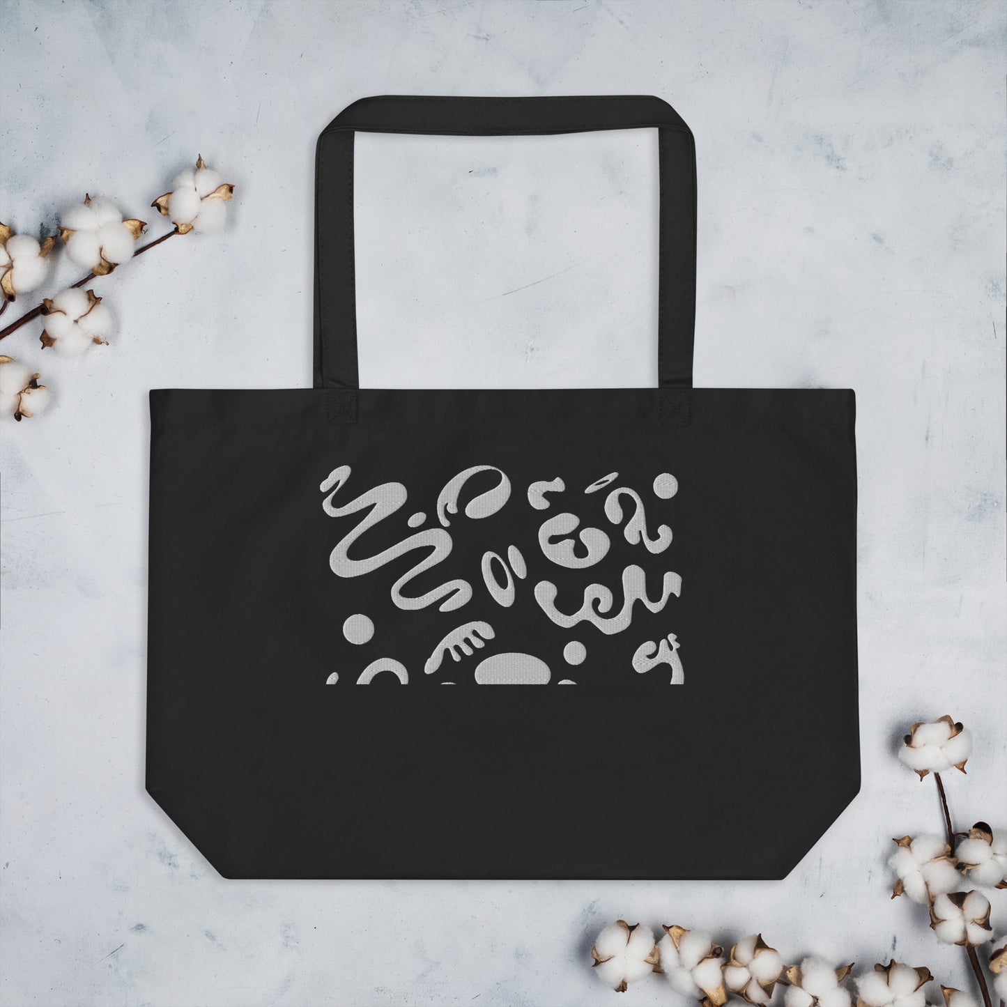 PURE IMAGINATION LARGE PRINT EMBROIDERED BIG ECO TOTE BAG - Smoke Black