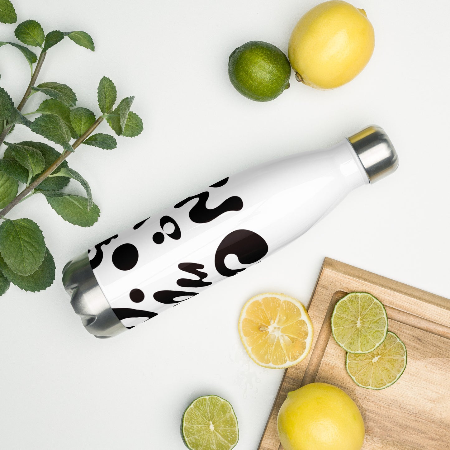 NOURISH'D STAINLESS STEEL WATER BOTTLE - Starlight White Print