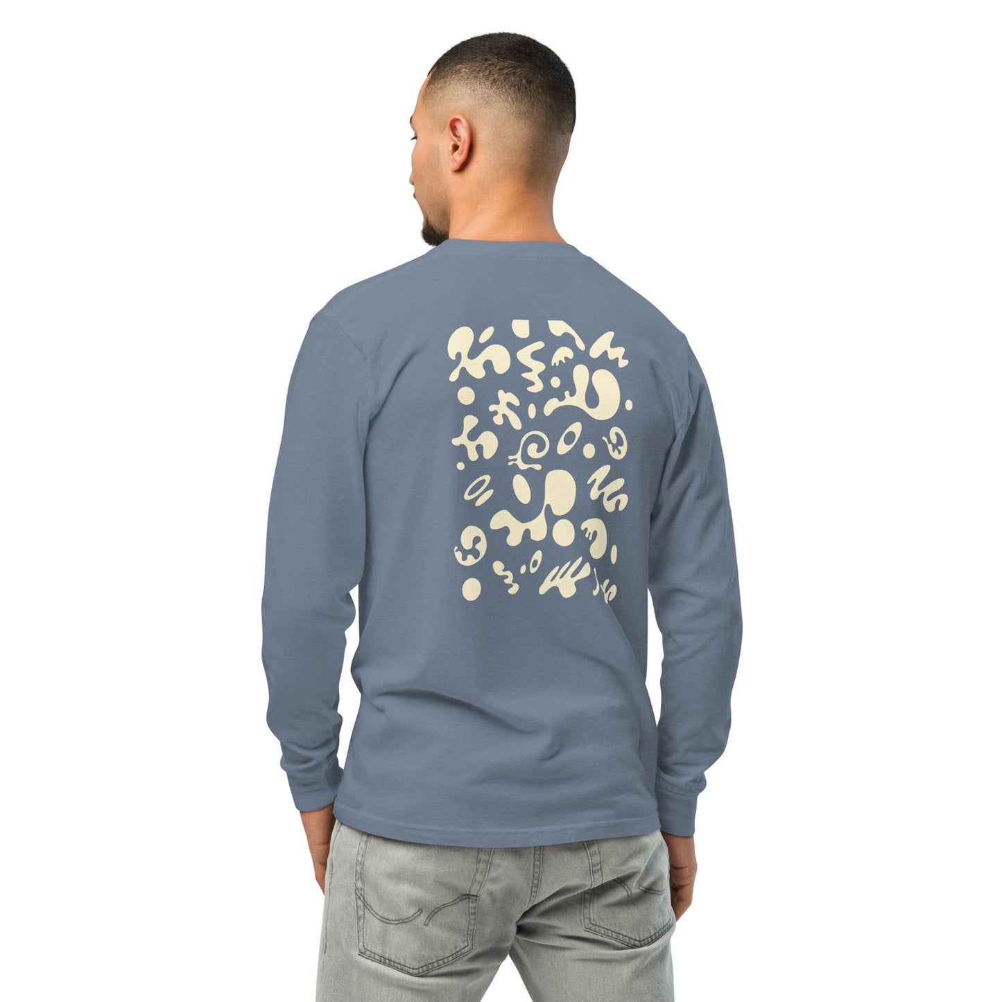 BRIGHT FUTURE GARMENT-DYED HEAVYWEIGHT LONG SLEEVE T SHIRT w EMBROIDERED LEFT CHEST & BACK PRINT - Warm White