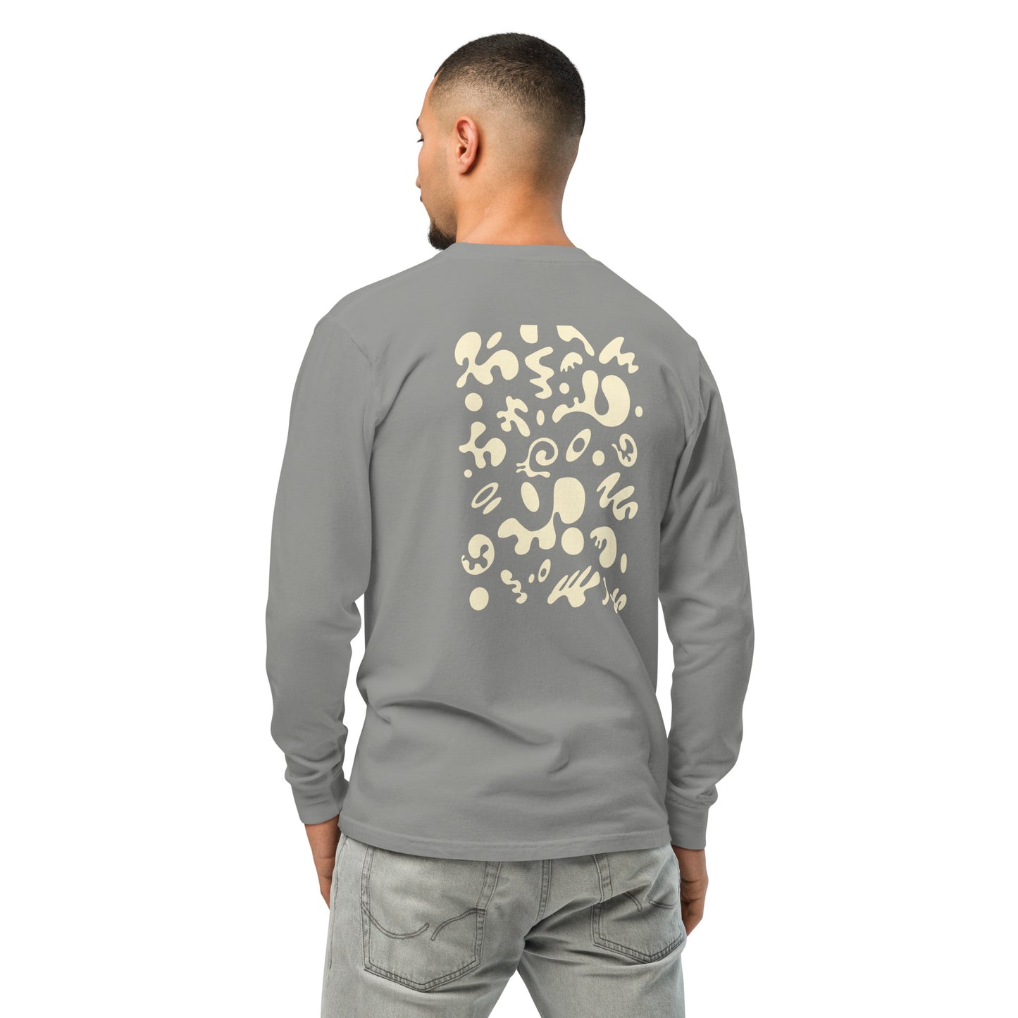 BRIGHT FUTURE GARMENT-DYED HEAVYWEIGHT LONG SLEEVE T SHIRT w EMBROIDERED LEFT CHEST & BACK PRINT - Warm White