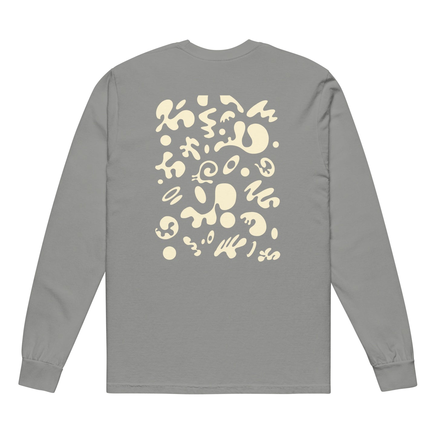 BRIGHT FUTURE GARMENT-DYED HEAVYWEIGHT LONG SLEEVE T SHIRT w EMBROIDERED LEFT CHEST & BACK PRINT - Warm White