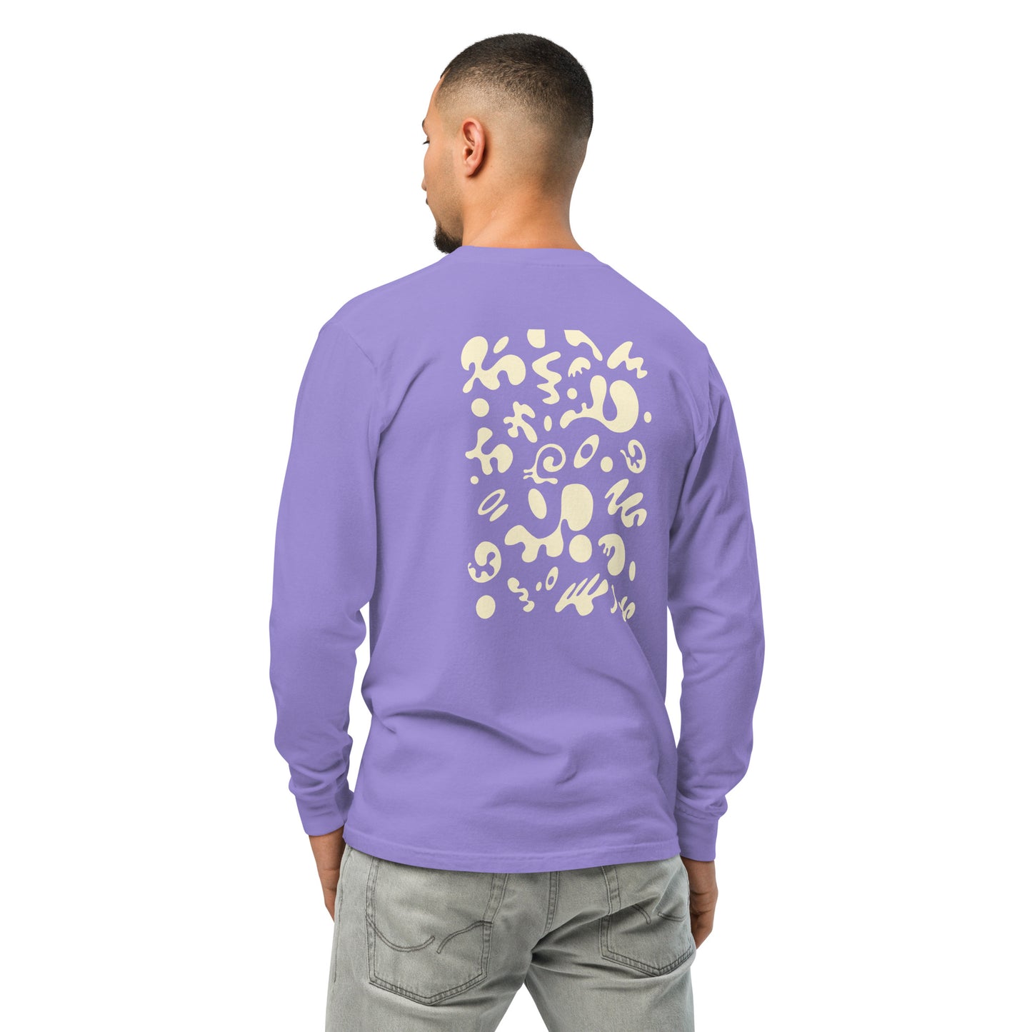 BRIGHT FUTURE GARMENT-DYED HEAVYWEIGHT LONG SLEEVE T SHIRT w EMBROIDERED LEFT CHEST & BACK PRINT - Warm White