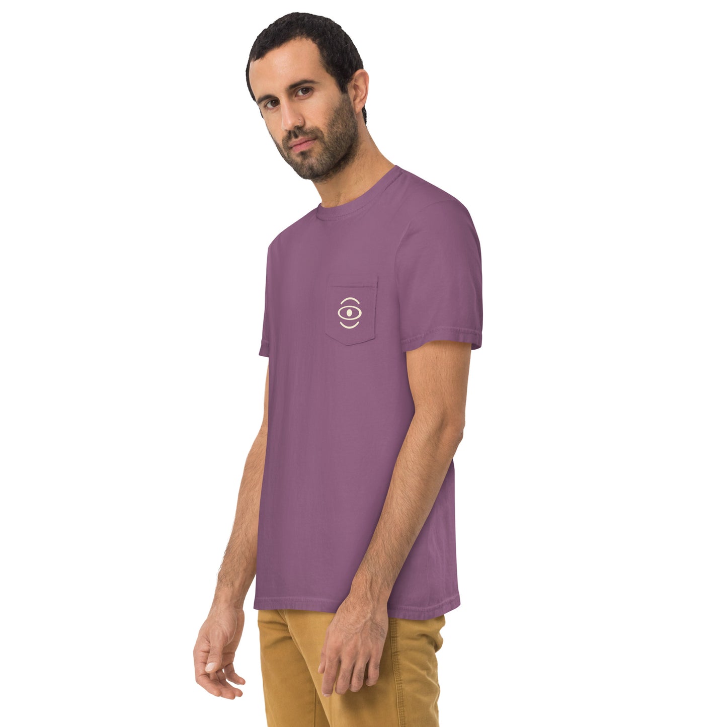 BRIGHT FUTURE UNISEX GARMENT-DYED POCKET T-SHIRT W WHITE LOGO + BACK PRINT