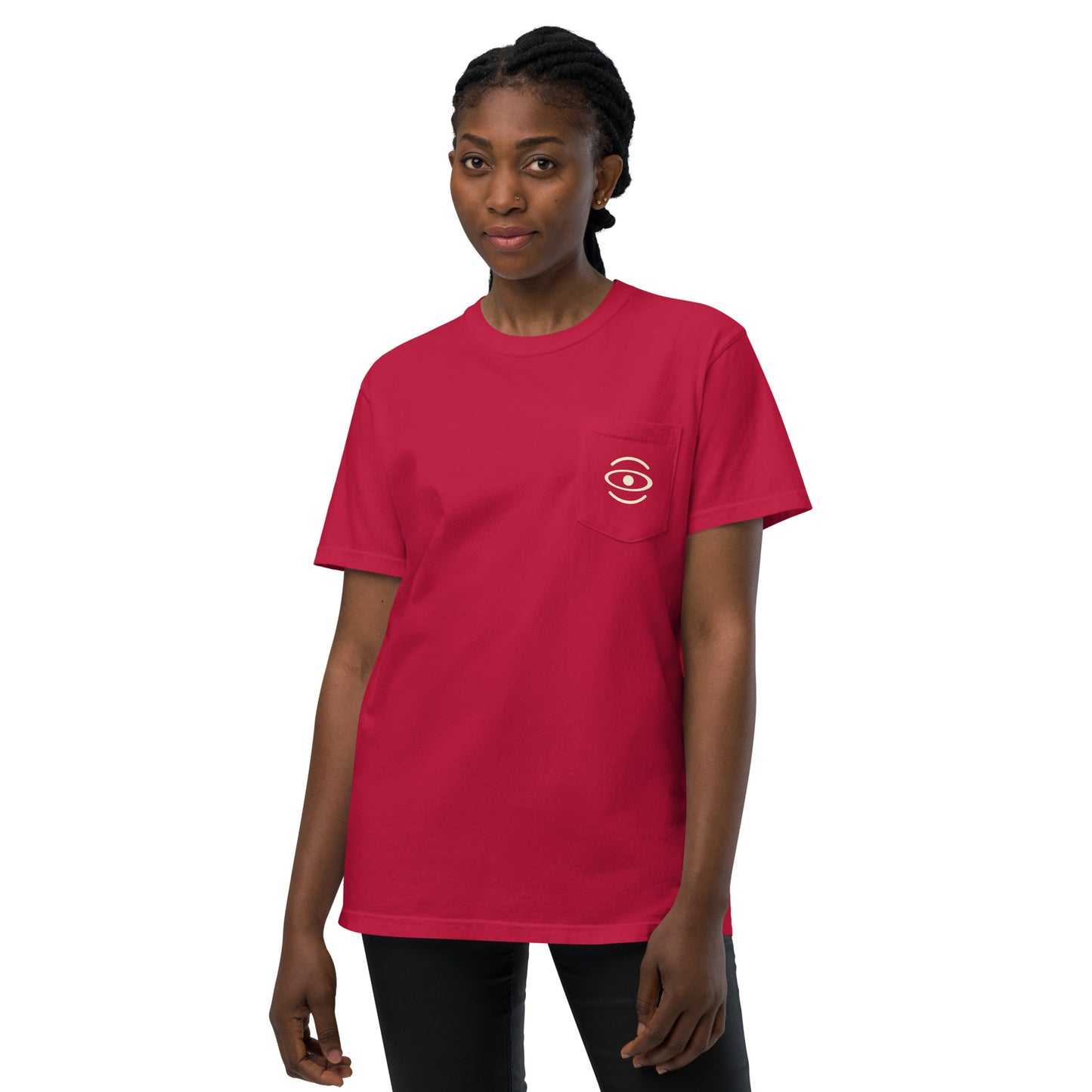 BRIGHT FUTURE UNISEX GARMENT-DYED POCKET T-SHIRT W WHITE LOGO + BACK PRINT