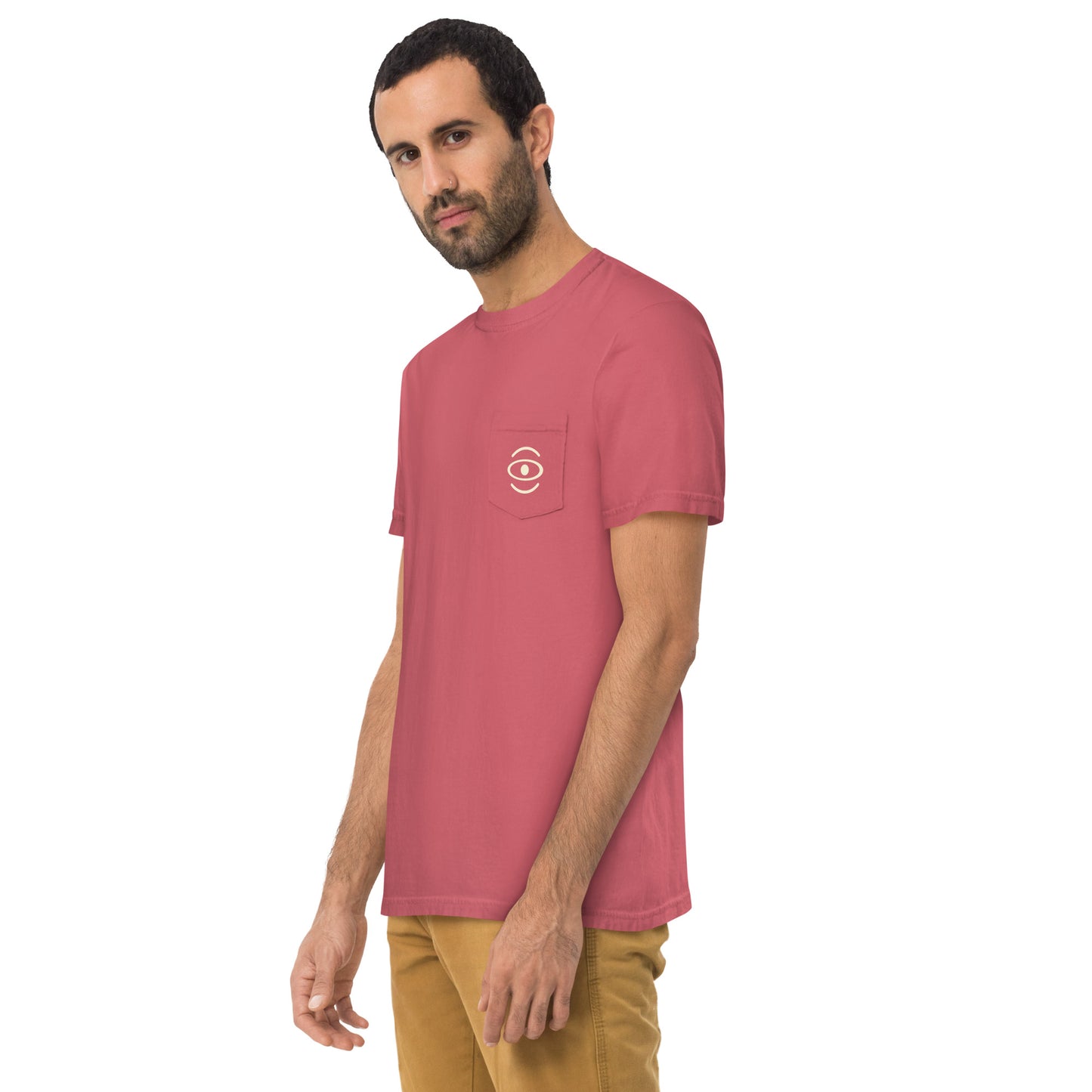 BRIGHT FUTURE UNISEX GARMENT-DYED POCKET T-SHIRT W WHITE LOGO + BACK PRINT