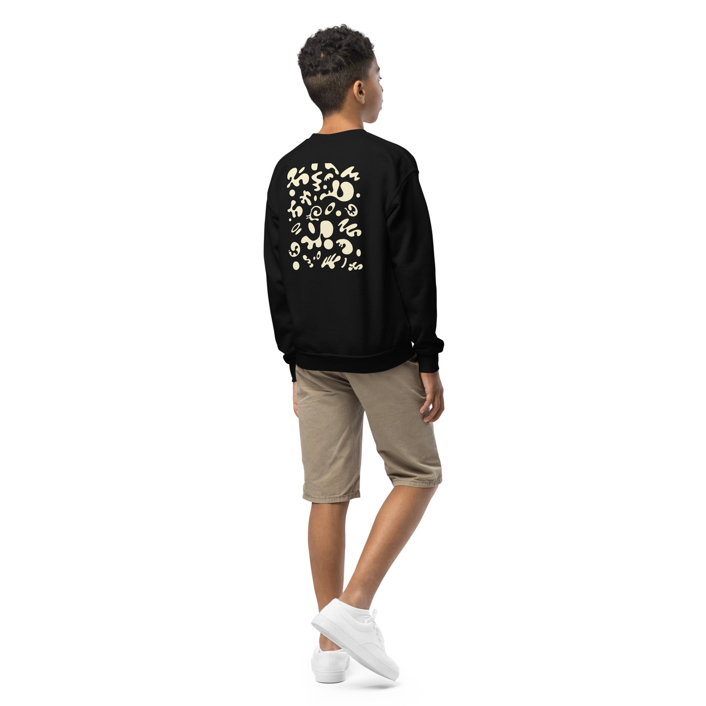 BRIGHT FUTURE YOUTH CREWNECK SWEATSHIRT W EMBROIDERED WHITE LOGO + BACK PRINT