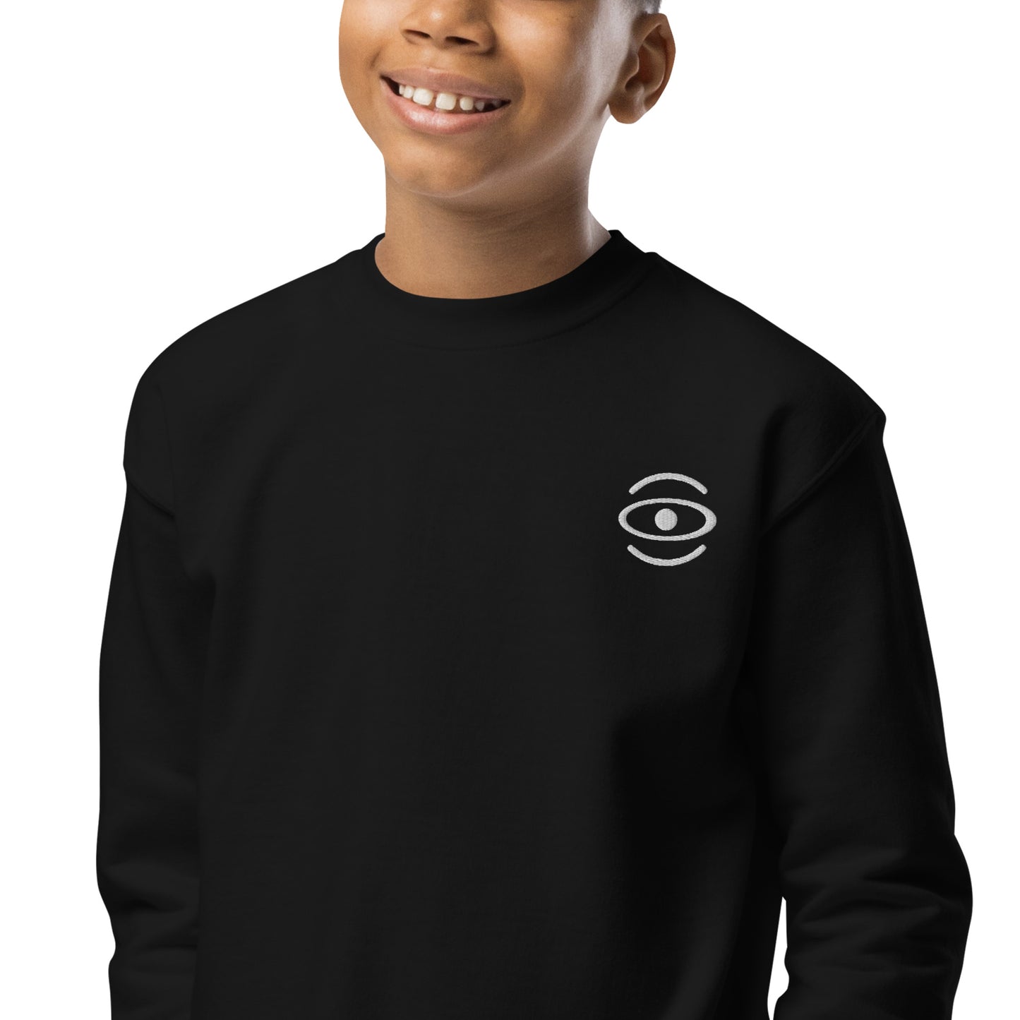 BRIGHT FUTURE YOUTH CREWNECK SWEATSHIRT W EMBROIDERED WHITE LOGO + BACK PRINT