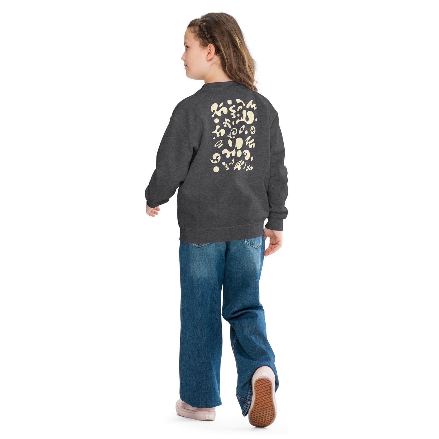 BRIGHT FUTURE YOUTH CREWNECK SWEATSHIRT W EMBROIDERED WHITE LOGO + BACK PRINT