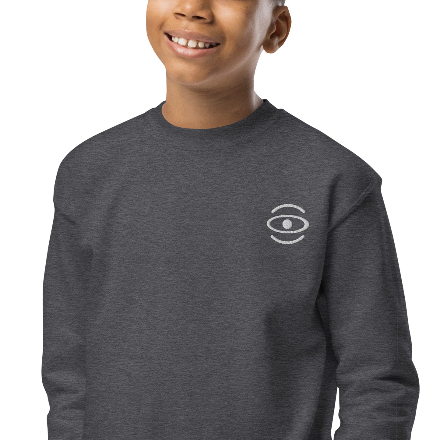 BRIGHT FUTURE YOUTH CREWNECK SWEATSHIRT W EMBROIDERED WHITE LOGO + BACK PRINT