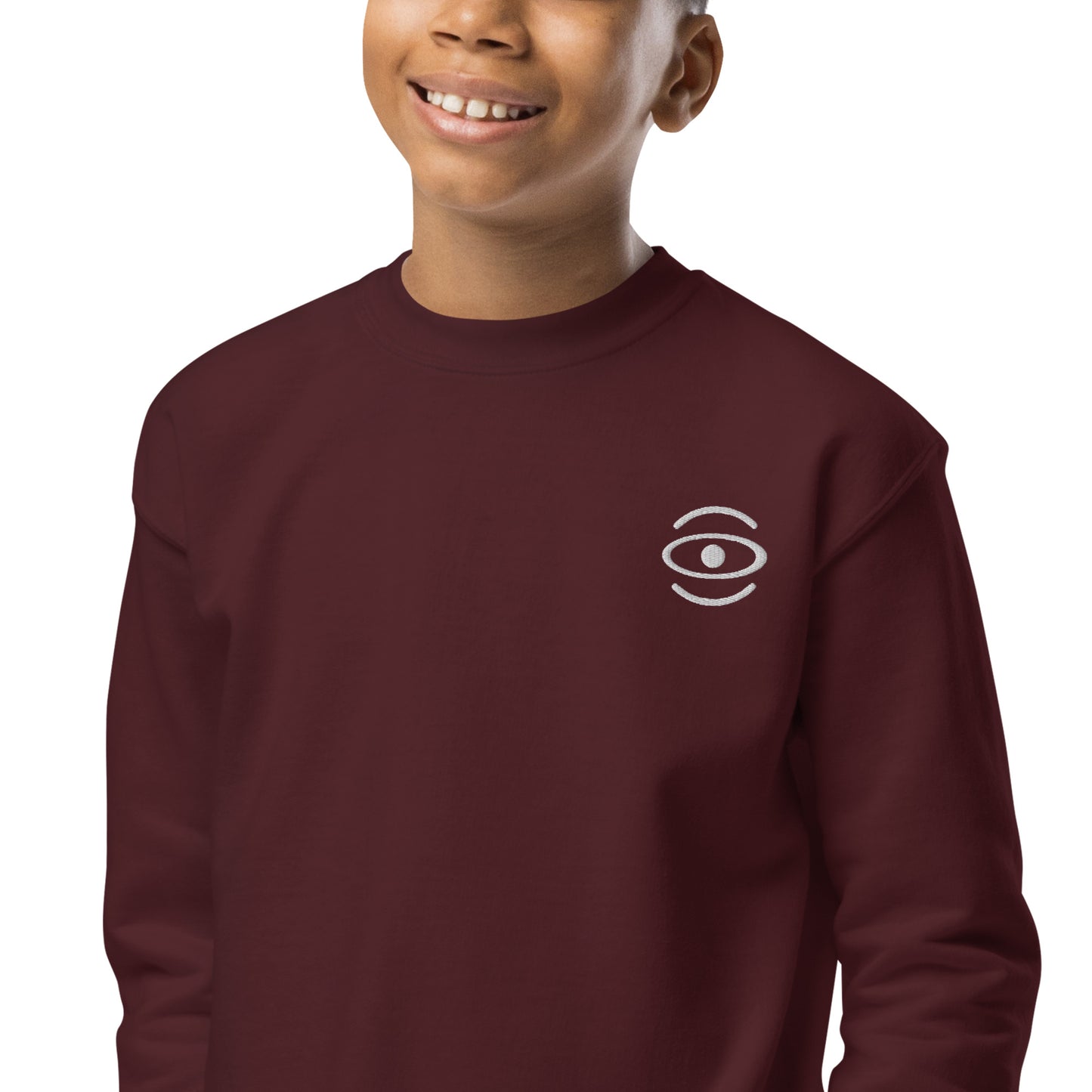 BRIGHT FUTURE YOUTH CREWNECK SWEATSHIRT W EMBROIDERED WHITE LOGO + BACK PRINT