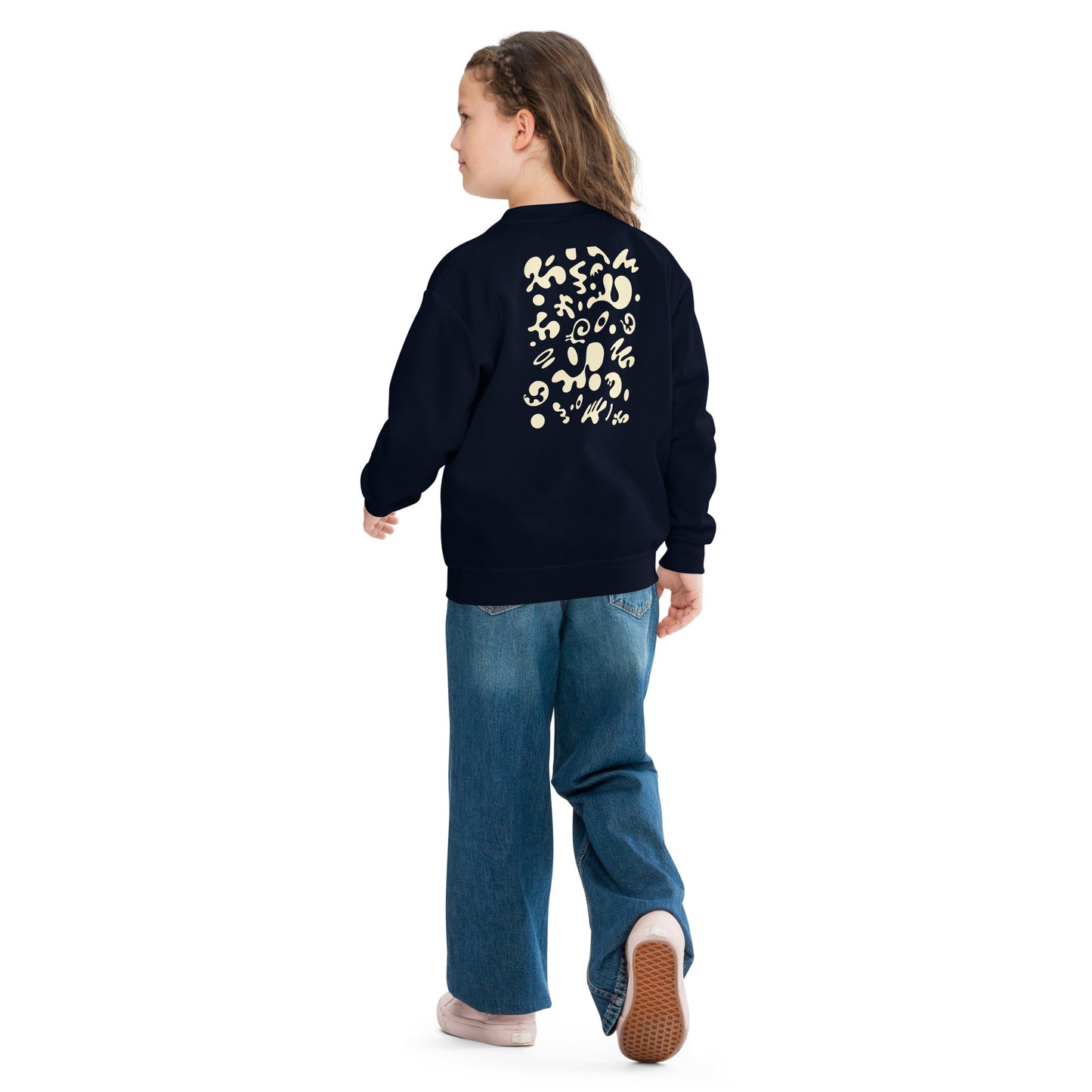 BRIGHT FUTURE YOUTH CREWNECK SWEATSHIRT W EMBROIDERED WHITE LOGO + BACK PRINT