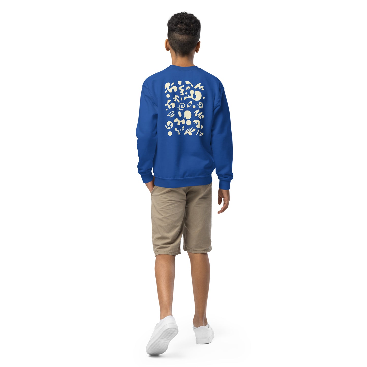 BRIGHT FUTURE YOUTH CREWNECK SWEATSHIRT W EMBROIDERED WHITE LOGO + BACK PRINT